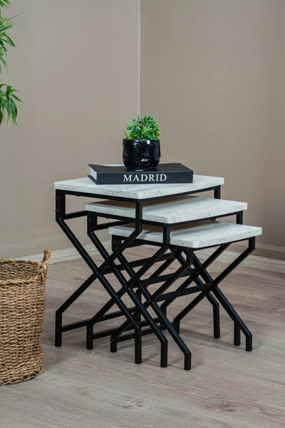 Luxence Luxra Triad 3’lü Zigon Sehpa – Beton Desen, Metal Gövde, Endüstriyel ...