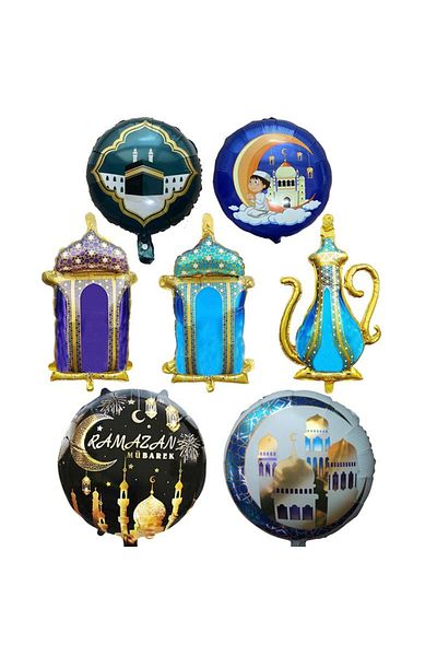 partidolu Ramadan Themed Shaped and Round Model 45 cm Foil Balloon 7 Pieces