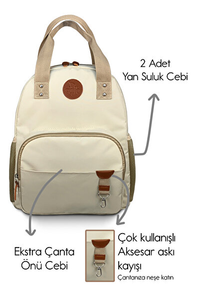Stylo Popi Anne Bebek Bakım Ve Sırt Çantası Bej – Termal Biberon Bölmeli Geniş Hacimli Şık Tasarım