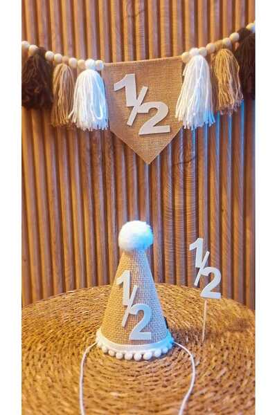 asöy 6 Months 6 Months Hat High Chair Wall Pennant White 1/2 Half Age Party Set of 3 Pennant