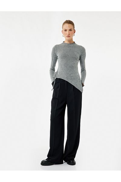 Koton Long Sleeve Stand Collar Asymmetrical Tie Detail Blouse