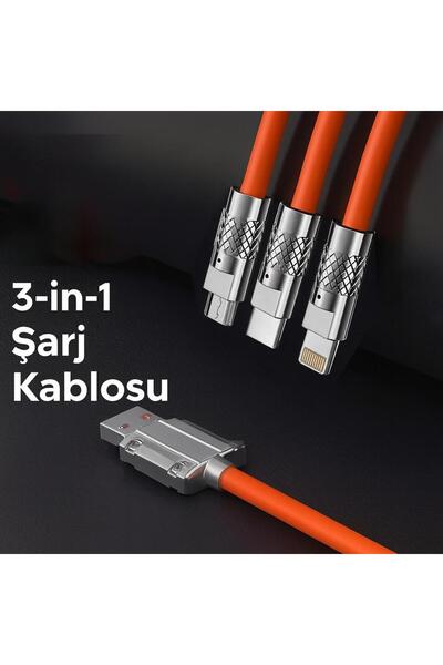 qasul 3ın1 Metal Başlıklı Çoklu Şarj Kablosu K50 Type-c Micro Lıghtnıng