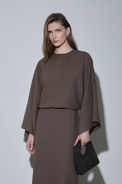 Suud Collection Brown Jaylen Bat Sleeve Linen Blouse
