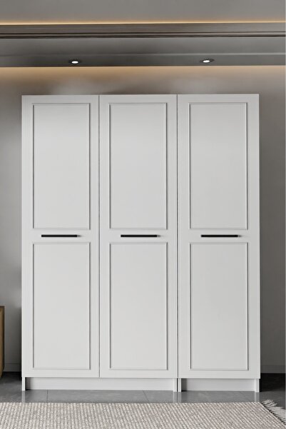 wode studio Meydan Beyaz 3 Kapaklı Gardırop 180-135-45 Cm