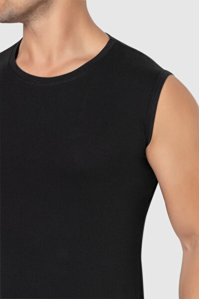 Arma Yıldız 2 Pieces White Black Men's Crew Neck Sleeveless T-Shirt Undershirt Cotton Lycra Soft Flexible Fabric