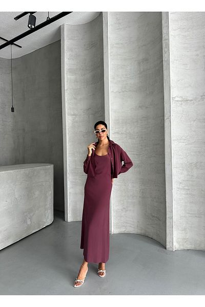 vesantia Women's Plum Premium Modal Fabric Shirt Long Dress Suit