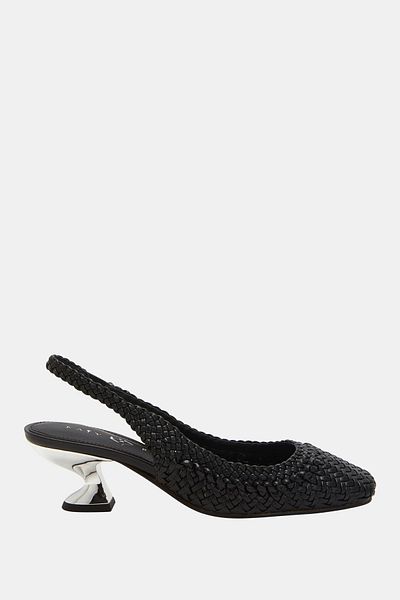 Katy Perry The Laterr Woven Women's Black Straw Metal Heeled Shoe