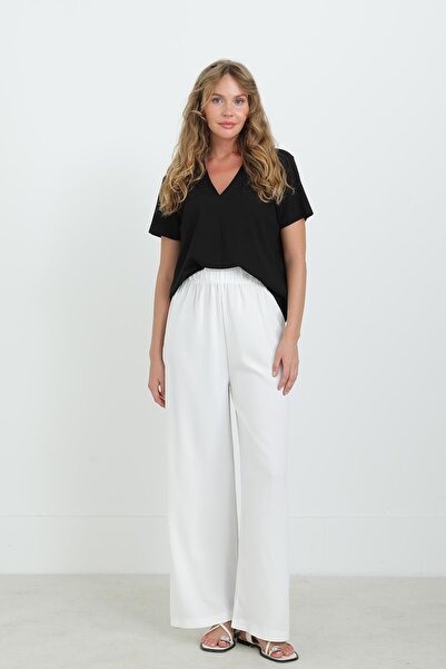 Puane Women's Wide Leg High Waist Trousers - 18103Pnt - Ecru