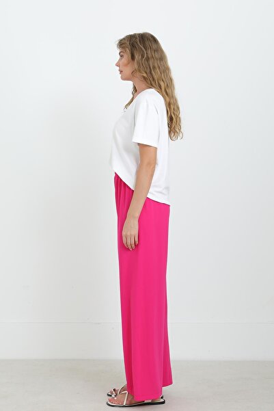 Puane Women's Wide Leg High Waist Trousers - 18103Pnt - Fuchsia