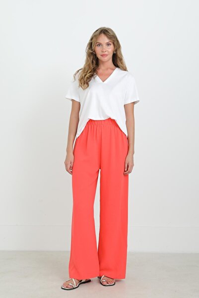 Puane Women's Wide Leg High Waist Trousers - 18103Pnt - Light Red