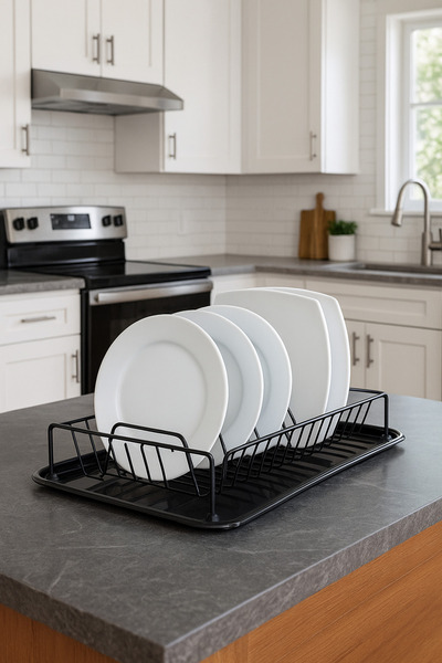 MultiStore Siyah Paslanmaz Metal Tezgah Üstü Tek Katlı Bulaşıklık Tabaklık Ku...