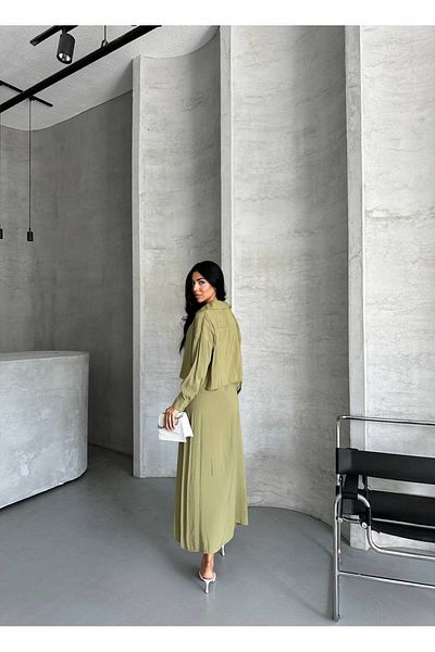 vesantia Women's Khaki Premium Modal Fabric Shirt Long Dress Suit