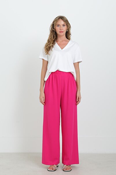 Puane Women's Wide Leg High Waist Trousers - 18103Pnt - Fuchsia