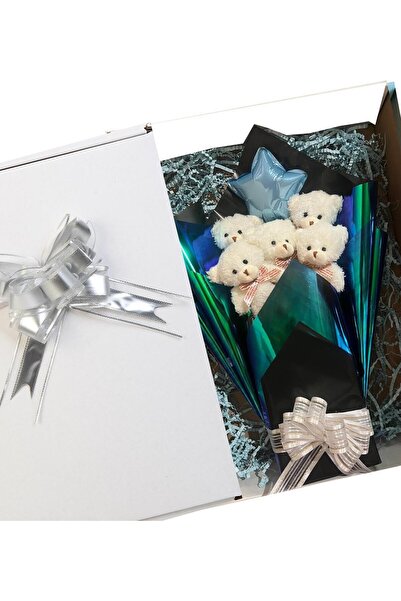 Solemia Premium 90 cm Plush Bear and Star Balloon, White Plush Teddy Bear Bouquet in Hologram Presentation