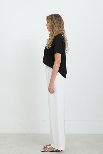 Puane Women's Wide Leg High Waist Trousers - 18103Pnt - Ecru