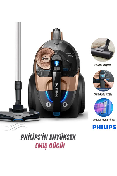 Philips SÜPER TURBO Başlıklı Hepa Filtreli Torbasız Elektrikli Süpürge - Yüksek Emiş Gücü Mükemmel Temizlik