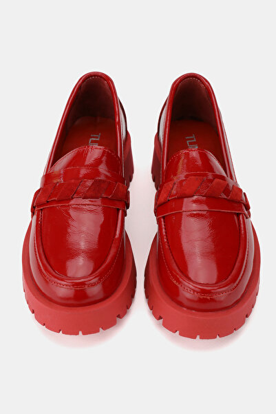 TUNAELLİ KADIN KIRMIZI RUGAN HAKİKİ DOĞAL DERİ 36-41 NUMARA LOAFER AYAKKABI