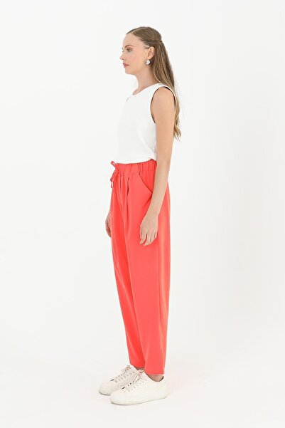 Puane Women's Tie Waist Carrot Form Trousers - 18102Pnt - Coral