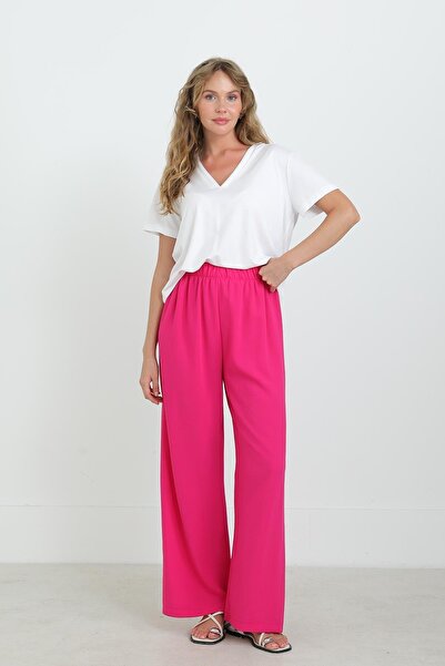 Puane Women's Wide Leg High Waist Trousers - 18103Pnt - Fuchsia