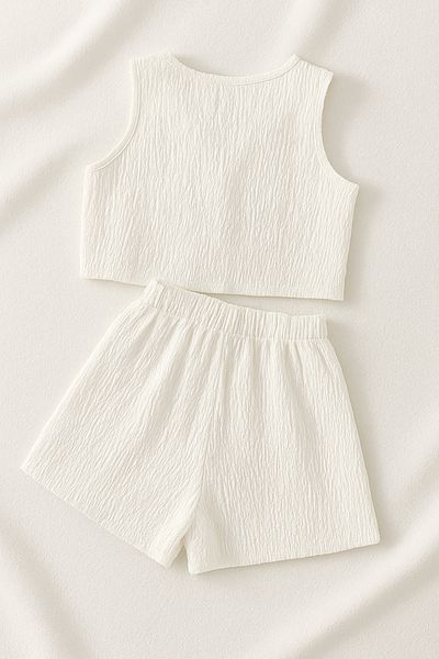 WEEST MODA White Women's Vest Shorts Front Lacing Detail Short Bottom Top Suit
