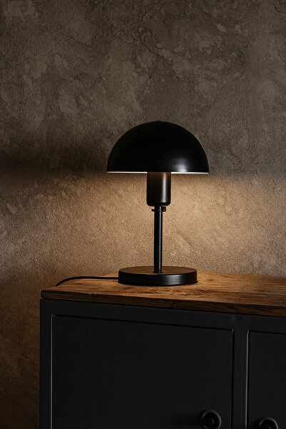 Genel Markalar Modern Siyah Metal Masa Lambası – Mantar Başlıklı Dekoratif Ma...