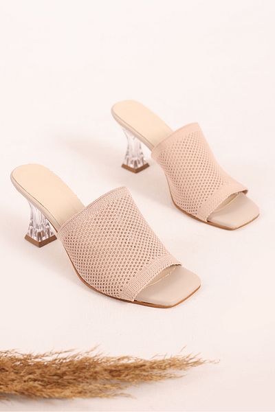 SHOESSHOPS Women's Transparent Heeled Knitwear Slippers