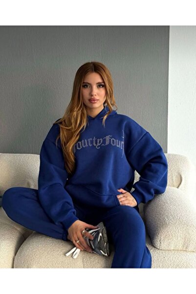 Gameyal Unisex Oversize Taş İşlemeli Kapşonlu Sweatshirt Takım