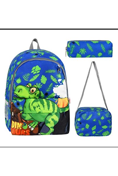 🎒 3'lü Dinozor Temalı Okul Çanta Seti – Sırt Çantası + Beslenme Çantası + Kalemlik |