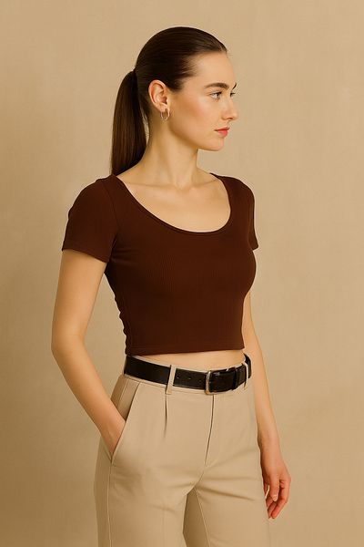 FV Oval Neckline Crop Short-Sleeved Bustier Crop