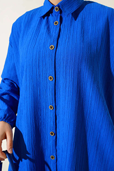 Sas Diz Altı Boy Önden Düğmeli Pamuklu Tunik