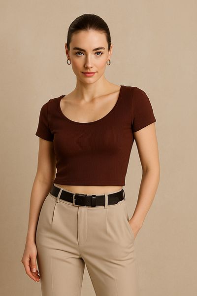 FV Oval Neckline Crop Short-Sleeved Bustier Crop