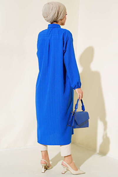 Sas Diz Altı Boy Önden Düğmeli Pamuklu Tunik