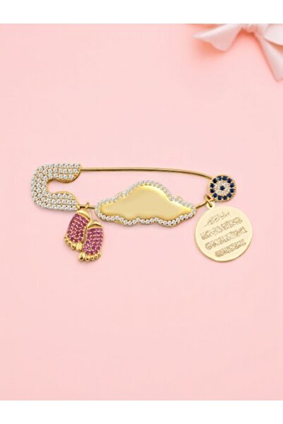LITTLELUXE 925 Ayar Gümüş Kız Bebek İğnesi, Ayetel Kürsi Dualı İsimli Bebek Yaka İğnesi, Maşallah Bebek İğnesi