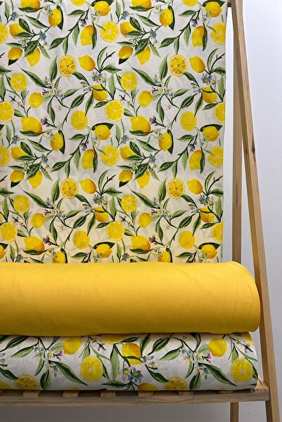 Soft Kare Panama Keteni Duck Kumaşı Sıvı Geçirmez Limon Desen Masa Örtüsü