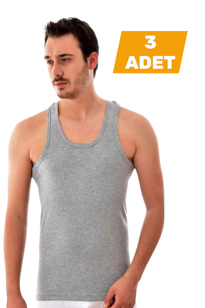 KEYAL Tutku Men's Gray 3 Pack Sports Singlet Cotton Rib Singlet