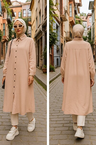 Sas Diz Altı Boy Önden Düğmeli Pamuklu Tunik