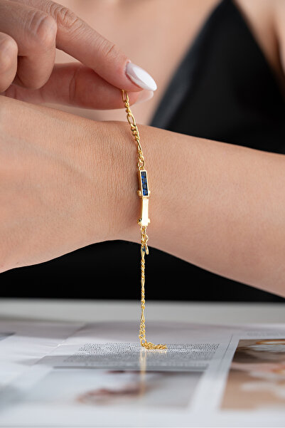 Silvano Jewelry 925 Ayar Gümüş Mavi Baget Taşlı Bileklik