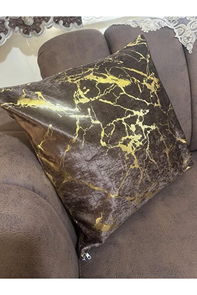 Tekstilsa Husă de pernă din catifea italiană maro, cu aur, țesută cu aurire, ...