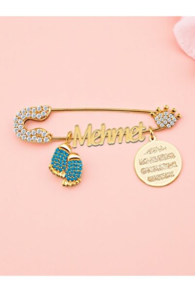 LITTLELUXE Erkek Bebek 925 Ayar Gümüş Ayetel Kürsi Dualı Isimli Yaka Iğnesi, Maşallah Bebek Iğnesi