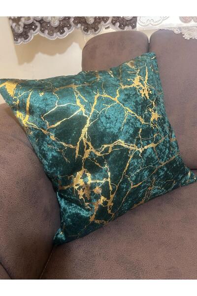Tekstilsa Față de pernă din catifea verde italiană, cu foiță de aur, pernă decorativă aurita, 45x45cm