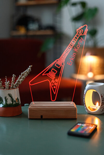 Modiwa Design 3d Elektro Gitar Hediyelik 16 Renk Kumandalı Dekoratif Led Lamba