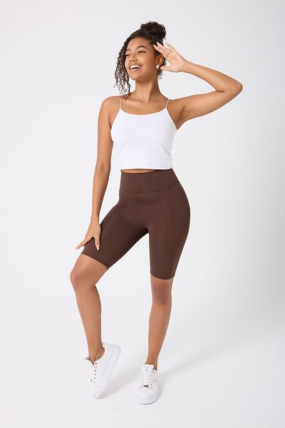 Myluvi Women's High Waist Gathering Effect Scuba Diver Sports Biker Shorts