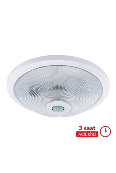 KORÇAM Sensörlü Tavan Armatürü (E27) Plastik Gövde ve Difuzör, Acil Kitli 3 saat