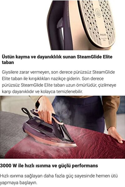 Philips 3000W Azur Buharlı Ütü - Özel Taban, Güçlü Buhar