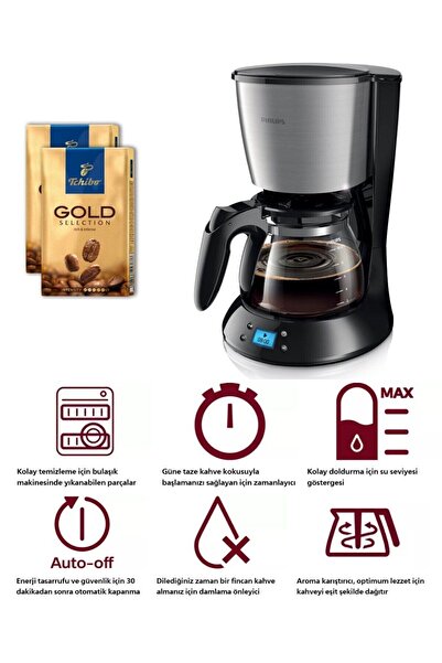 Philips Kahve Makinesi - Aromaseç Özelliği, 10 Fincan Kapasite ve Damlatmayan Musluk+ 200gr Filtre Kahve