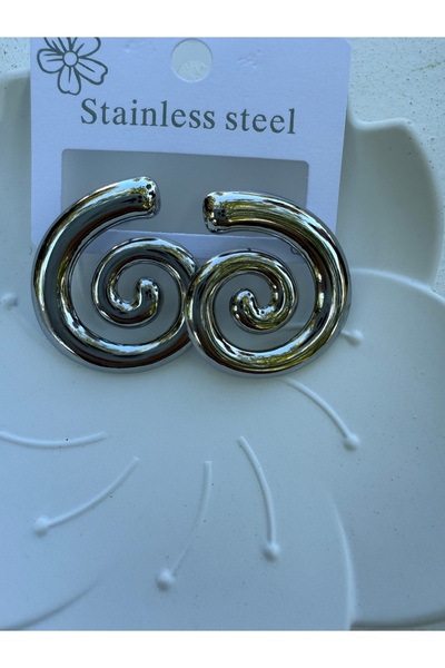 ARMELİA ACCESORİES Armelia Spiral Formlu Çelik Küpe – Gümüş Renk Modern Tasarım