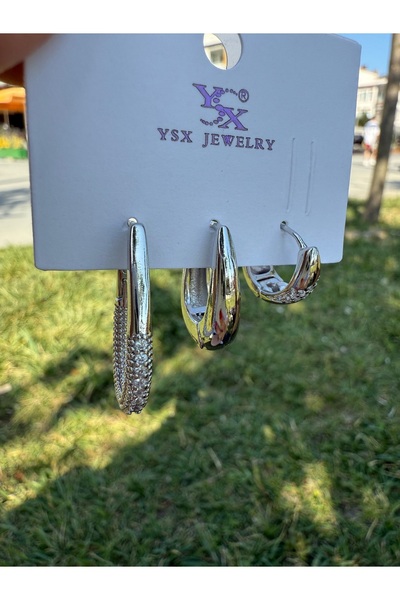 ARMELİA ACCESORİES Armelia Accessories 3’lü Gümüş Renk Modern Küpe Seti