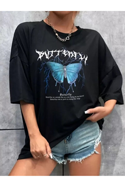 oniks store   Unisex Printed Oversize T-Shirt - Black