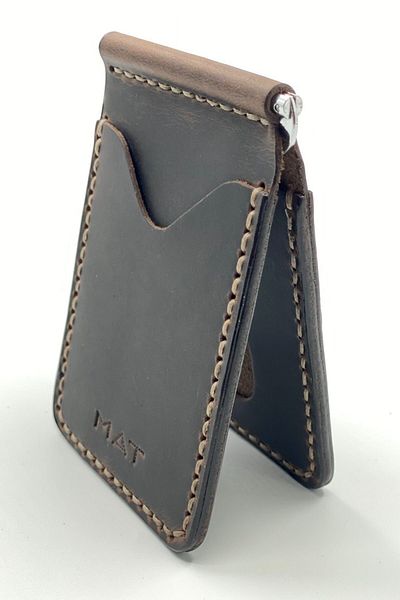 MAT Deri Genuine Leather Money Clip Wallet & Card Holder Hand Stitched Thin Card Holder