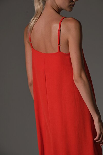 Domoda Καλοκαιρινό ύφασμα Arobin μακρύ γυναικείο φόρεμα με ρυθμιζόμενο λεπτό λουράκι Easy-Iron @Airo